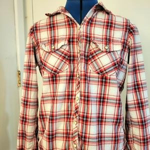 Forever 21 Red and White Plaid Button-down Shirt, Sz Small